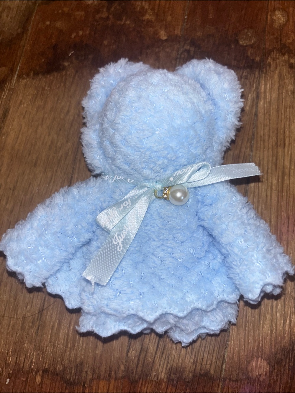 Light Blue Plush Teddy with Ribbon and Pearl Accent
